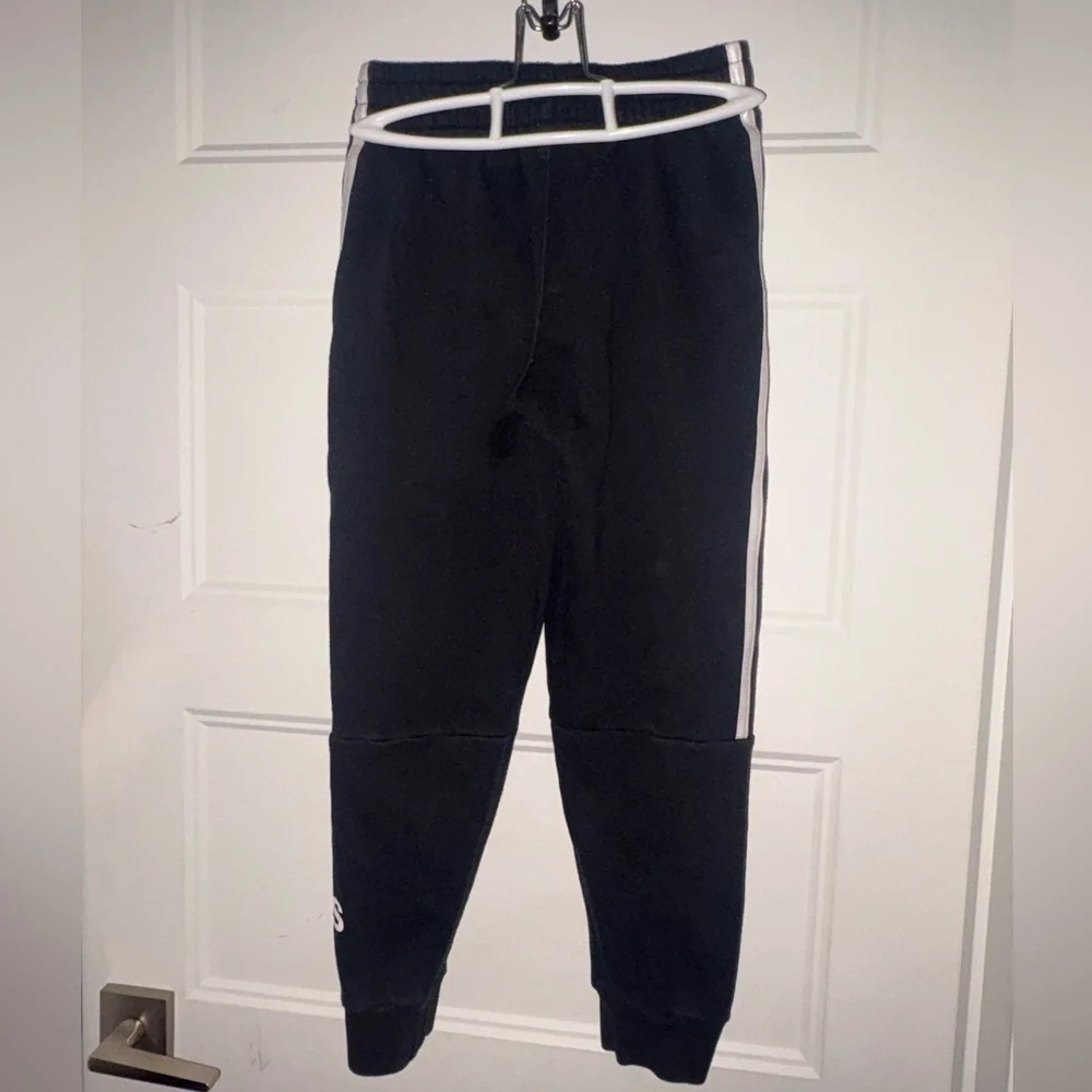Adidas Kids Black Joggers with White Stripes Size 8 Small - Picture 5 of 9